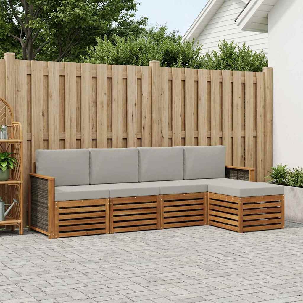 Outdoor-Sofagarnitur mit Kissen 5 pcs Natürlich und Hellgrau