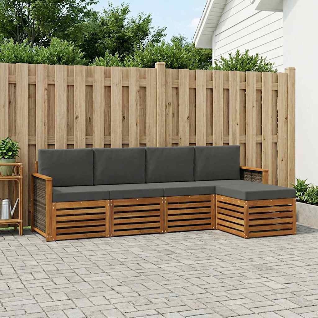 Outdoor-Sofagarnitur mit Kissen 5 pcs Natur und Anthrazit