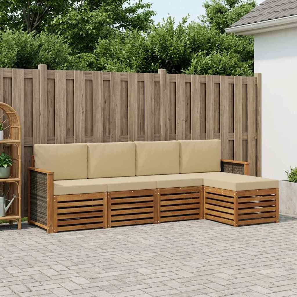 Outdoor-Sofagarnitur 5 stk. Natur und Beige