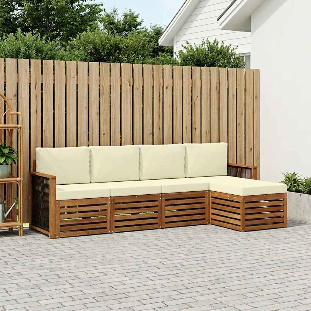 Outdoor-Sofagarnitur mit Kissen 5 pcs Natur und Creme