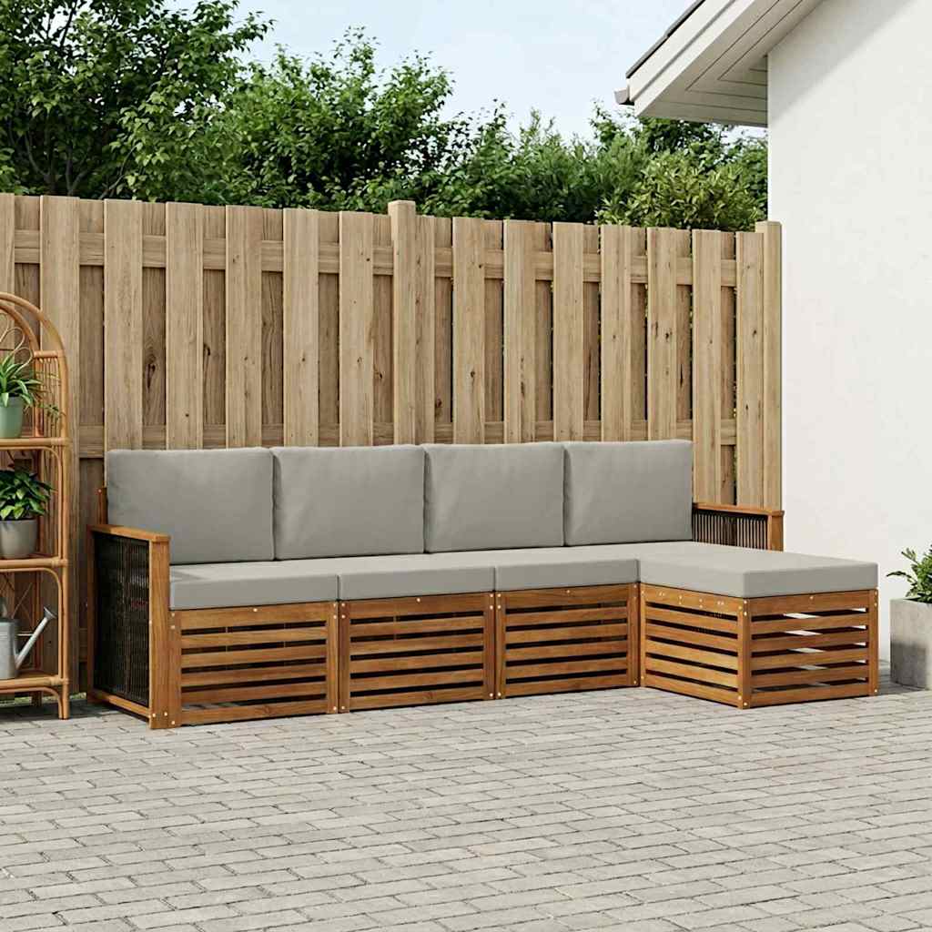 Outdoor-Sofagarnitur mit Kissen 5 pcs Natürlich und Hellgrau