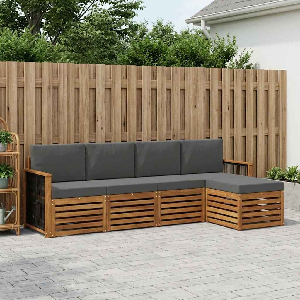 Outdoor-Sofagarnitur mit Kissen 5 pcs Natur und Anthrazit