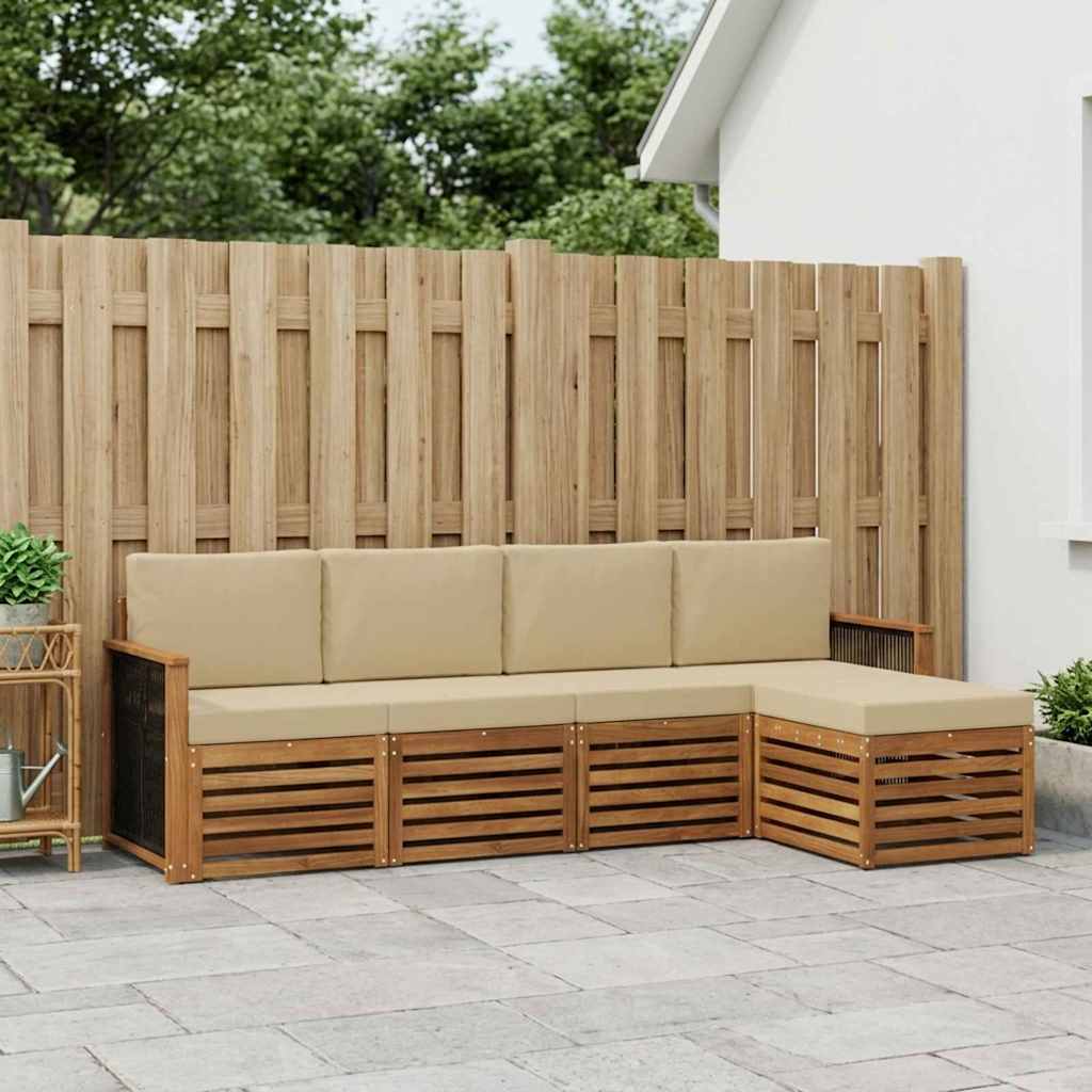 Outdoor-Sofagarnitur mit Kissen 5 pcs Natur und Beige