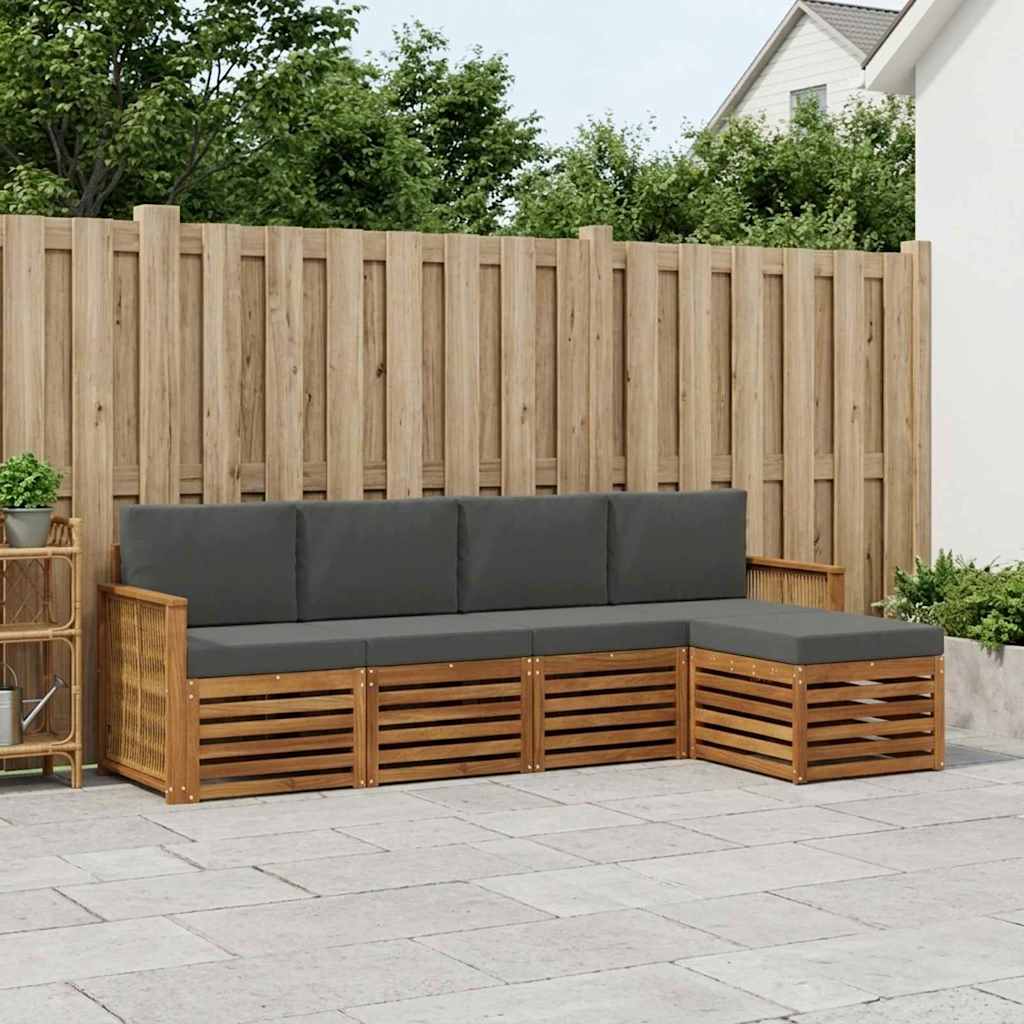 Outdoor-Sofagarnitur mit Kissen 5 pcs Natur und Anthrazit