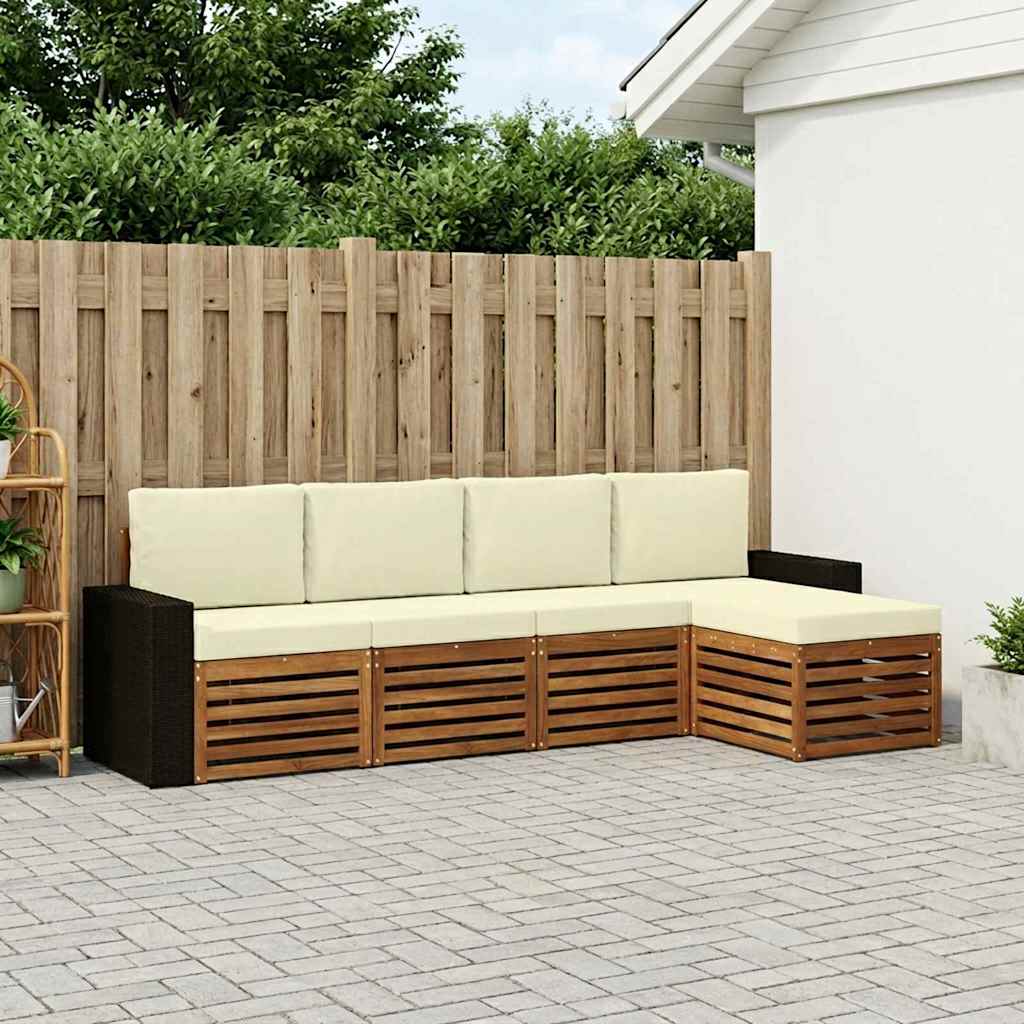 Outdoor-Sofagarnitur mit Kissen 5 pcs Natur und Creme