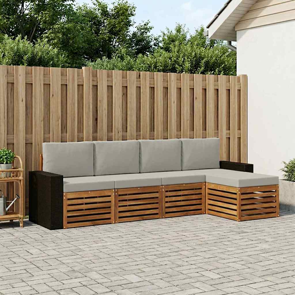 Outdoor-Sofagarnitur mit Kissen 5 pcs Natürlich und Hellgrau