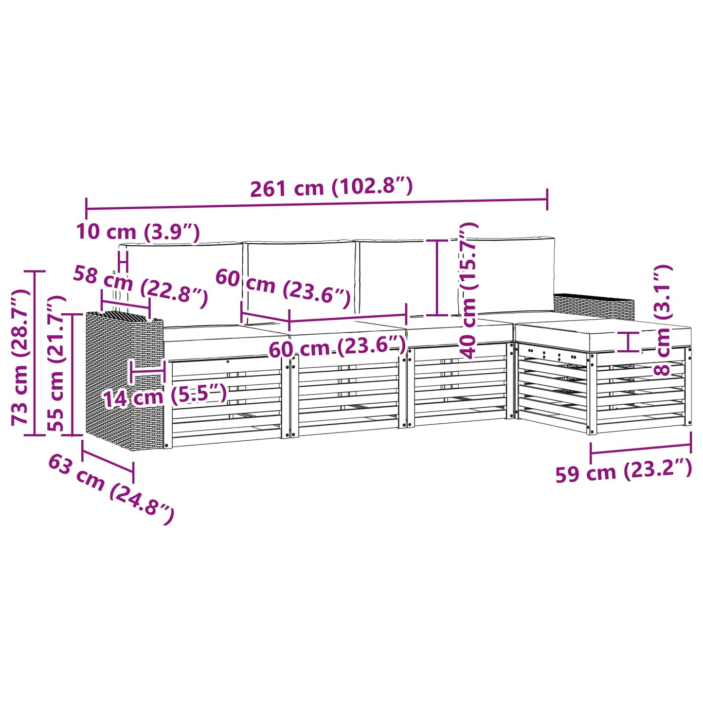 Outdoor-Sofagarnitur mit Kissen 5 pcs Natürlich und Hellgrau