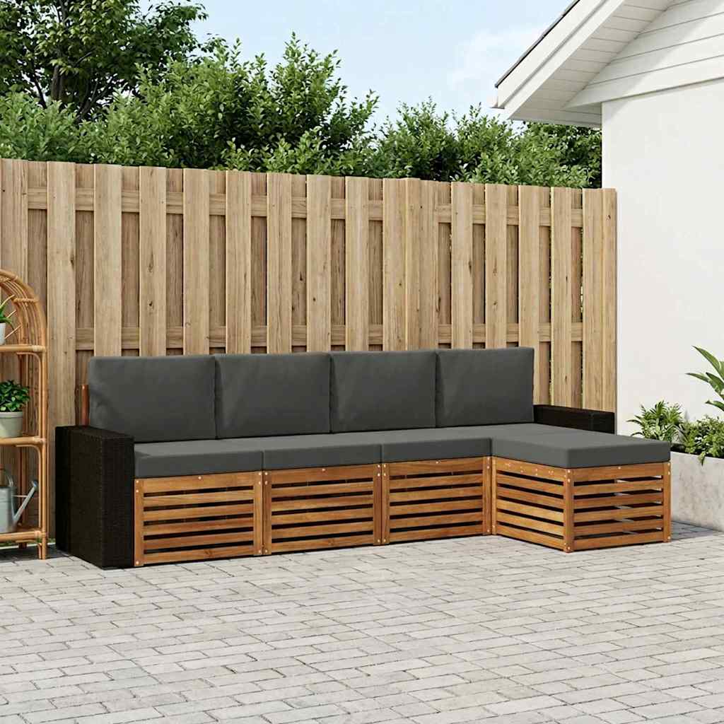 Outdoor-Sofagarnitur mit Kissen 5 pcs Natur und Anthrazit