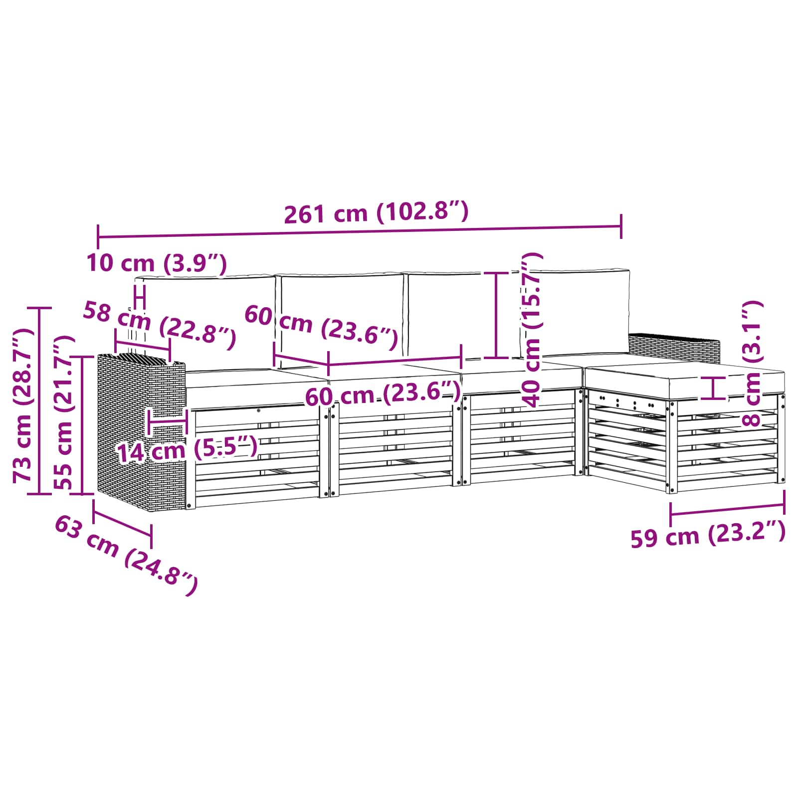 Outdoor-Sofagarnitur mit Kissen 5 pcs Natur und Anthrazit
