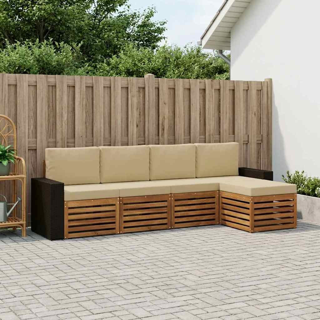 Outdoor-Sofagarnitur mit Kissen 5 pcs Natur und Beige