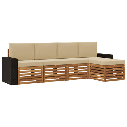 Outdoor-Sofagarnitur 5 stk. Natur und Beige