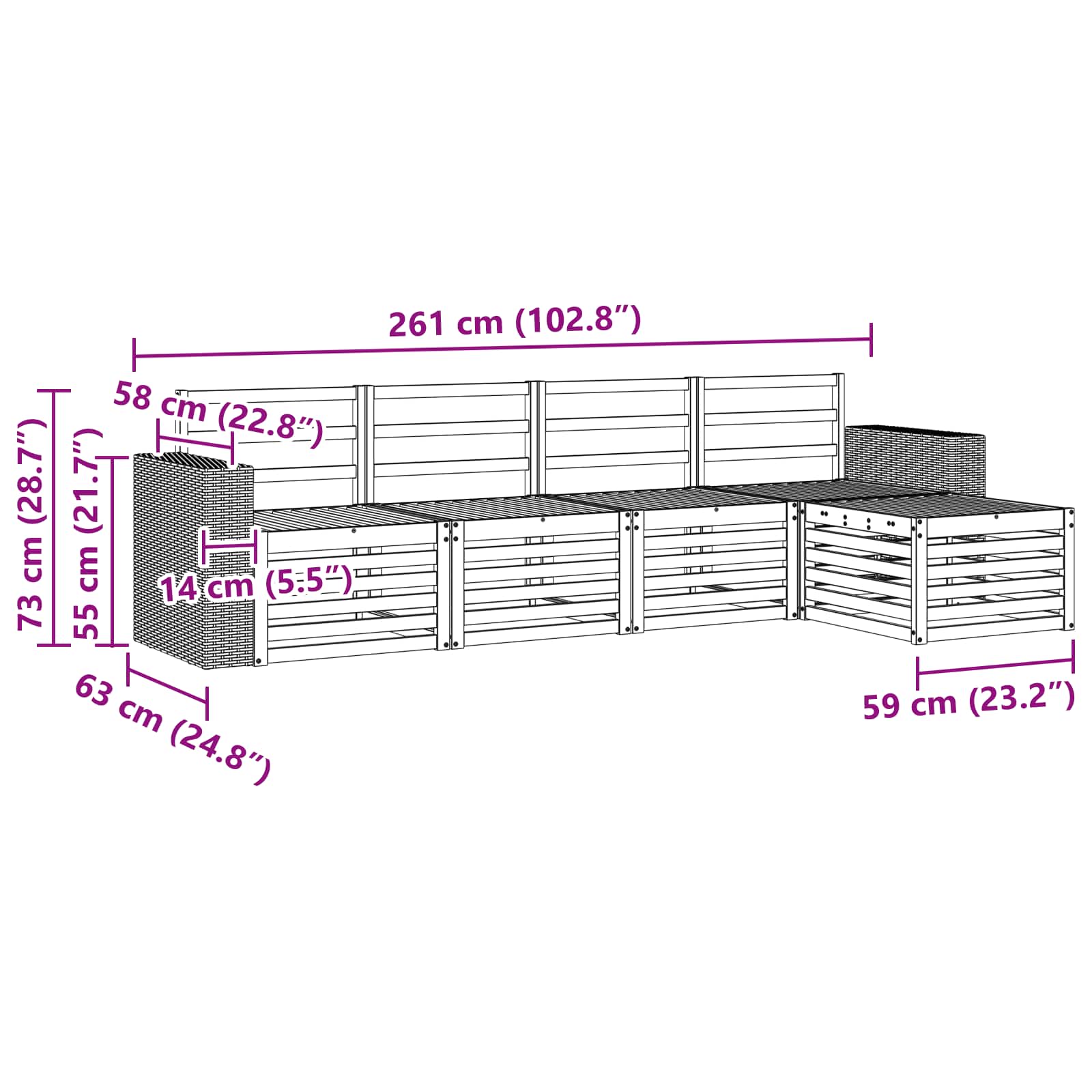 Outdoor-Sofagarnitur 5 stk. Natur