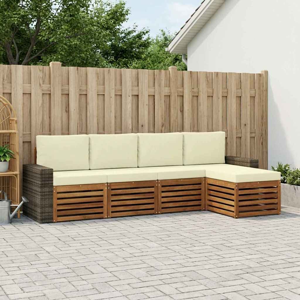 Outdoor-Sofagarnitur mit Kissen 5 pcs Natur und Creme