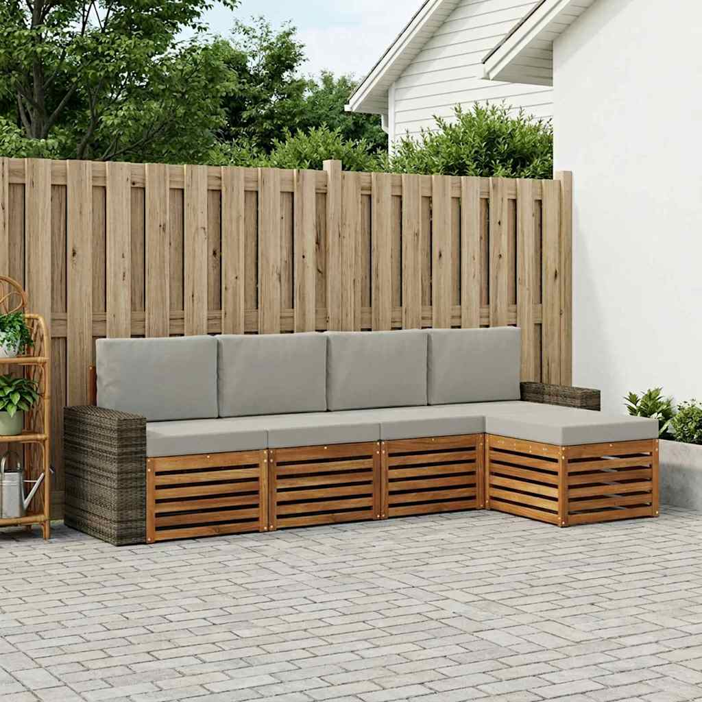 Outdoor-Sofagarnitur mit Kissen 5 pcs Natürlich und Hellgrau