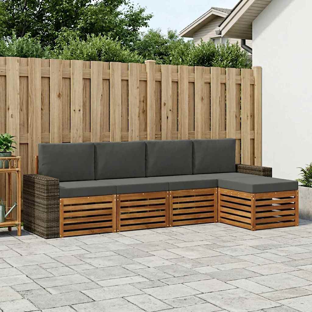 Outdoor-Sofagarnitur mit Kissen 5 pcs Natur und Anthrazit