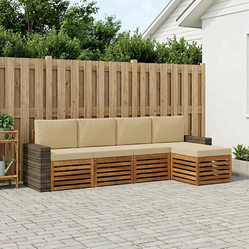 Outdoor-Sofagarnitur mit Kissen 5 pcs Natur und Beige