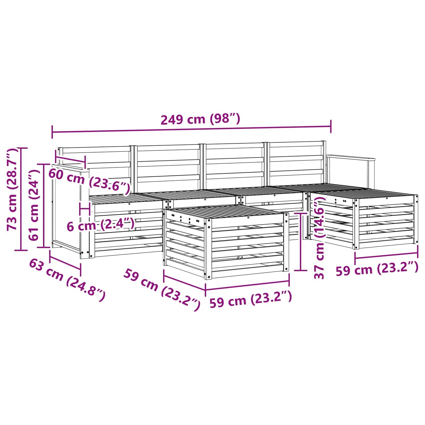 Outdoor-Sofagarnitur 6 stk. Natur