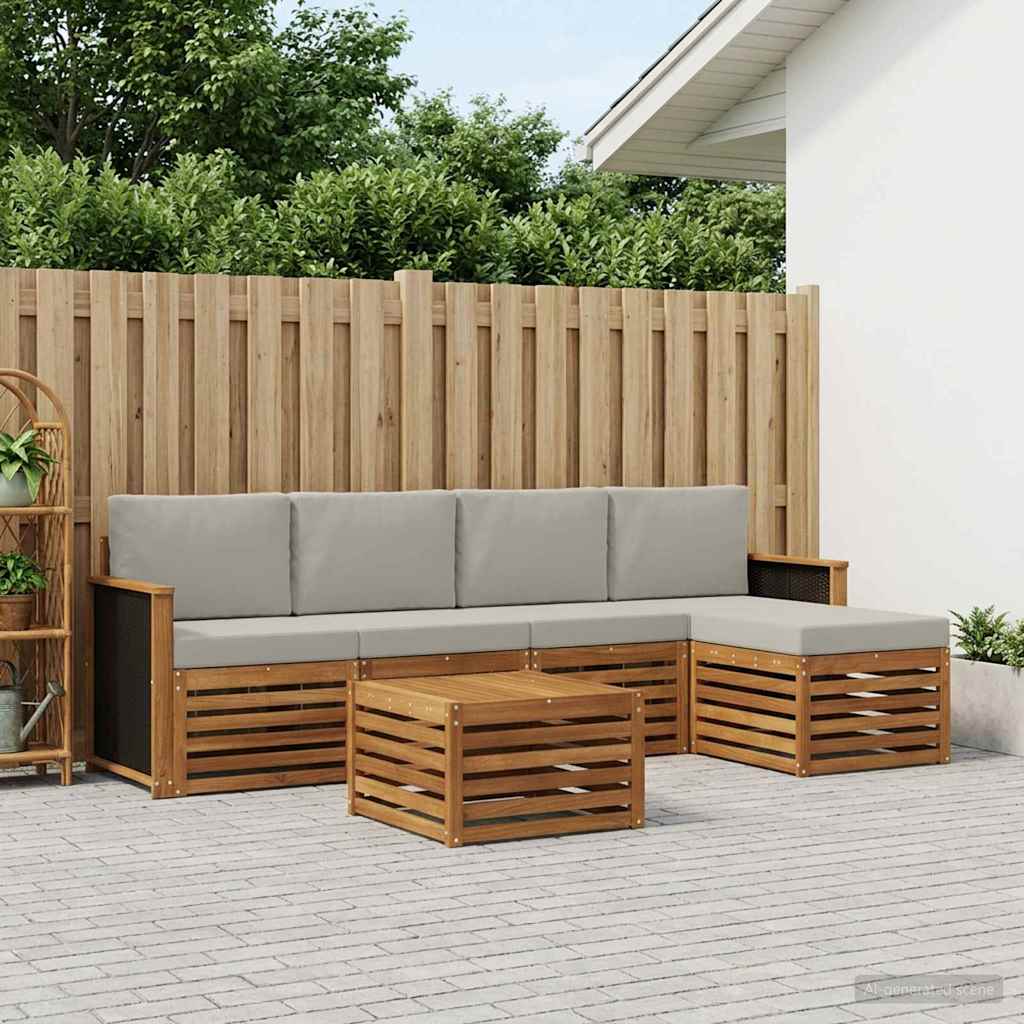 Outdoor-Sofagarnitur mit Kissen 6 pcs Natürlich und Hellgrau