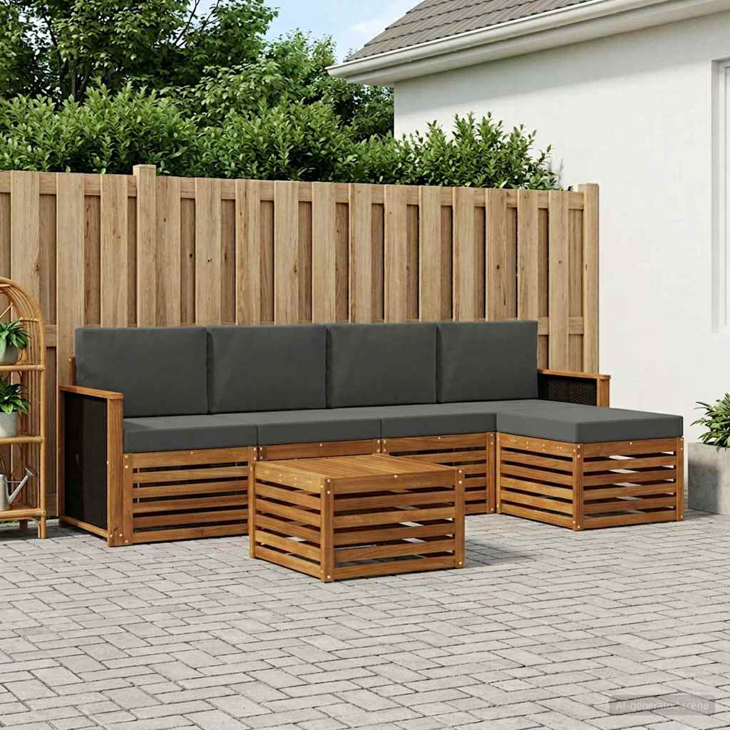 Outdoor-Sofagarnitur mit Kissen 6 pcs Natur und Anthrazit