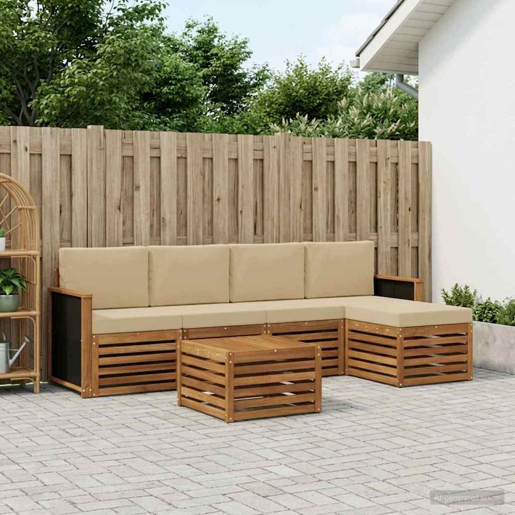 Outdoor-Sofagarnitur 6 stk. Natur und Beige