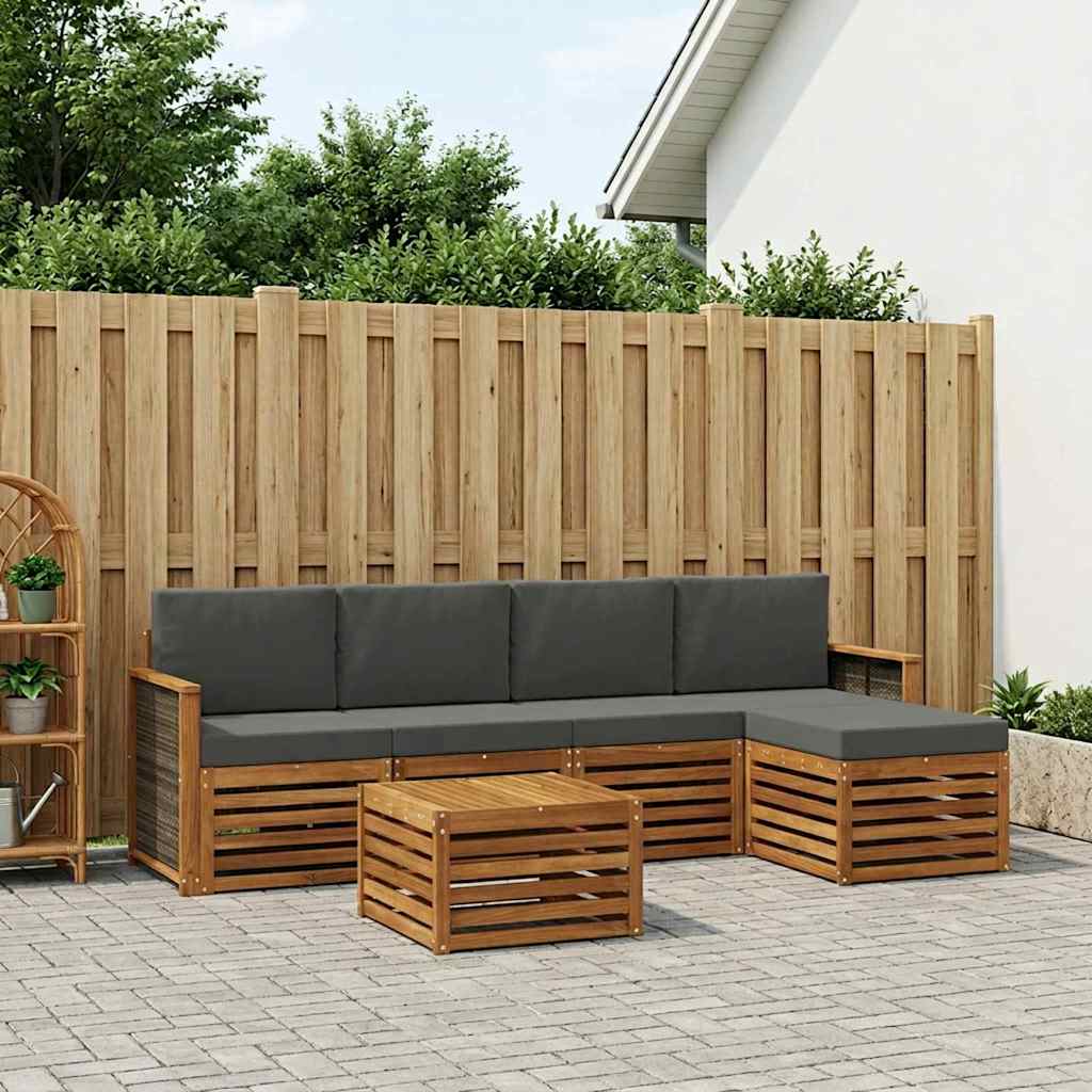 Outdoor-Sofagarnitur mit Kissen 6 pcs Natur und Anthrazit