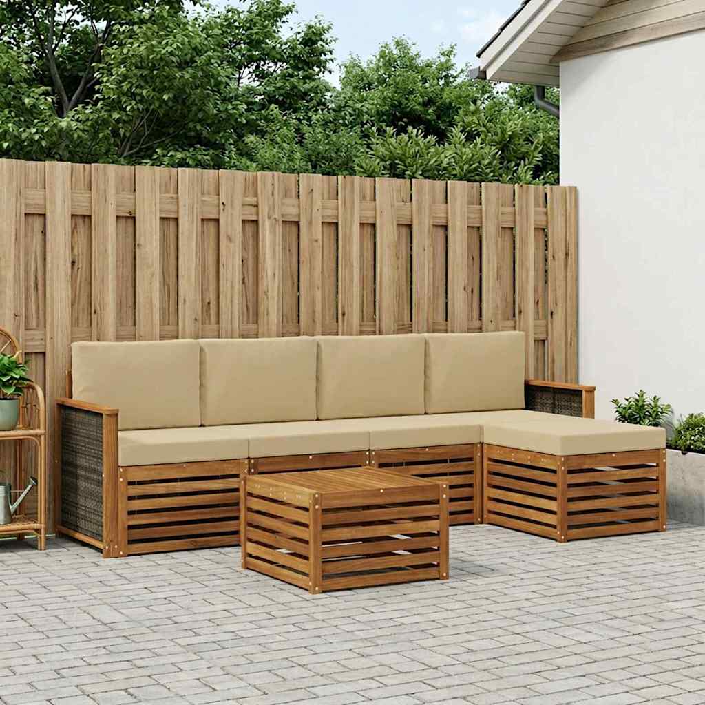 Outdoor-Sofagarnitur 6 stk. Natur und Beige