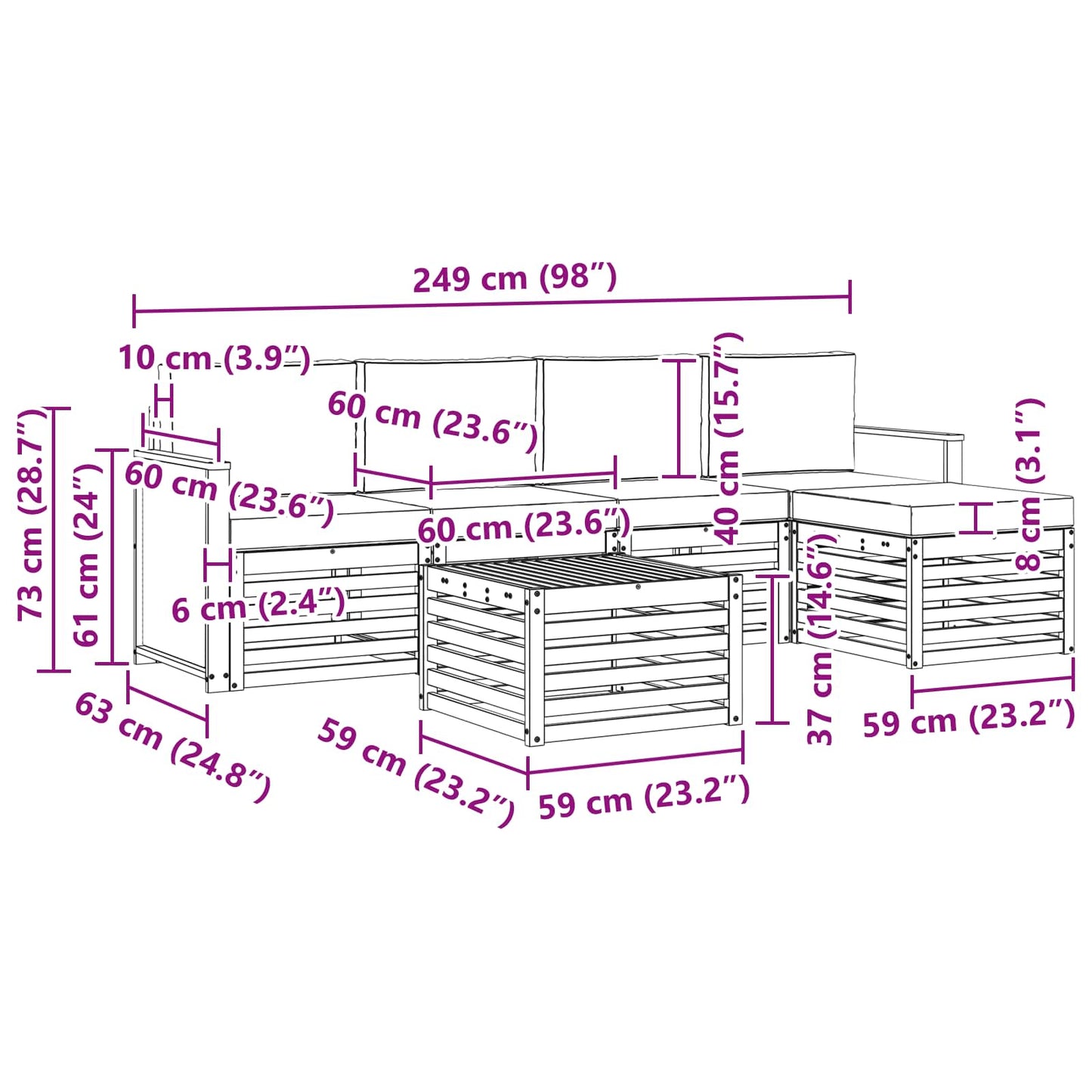 Outdoor-Sofagarnitur 6 stk. Natur und Beige