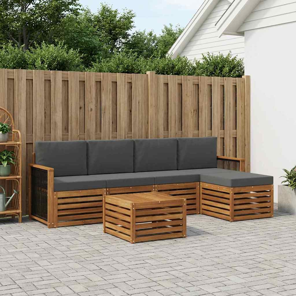 Outdoor-Sofagarnitur mit Kissen 6 pcs Natur und Anthrazit