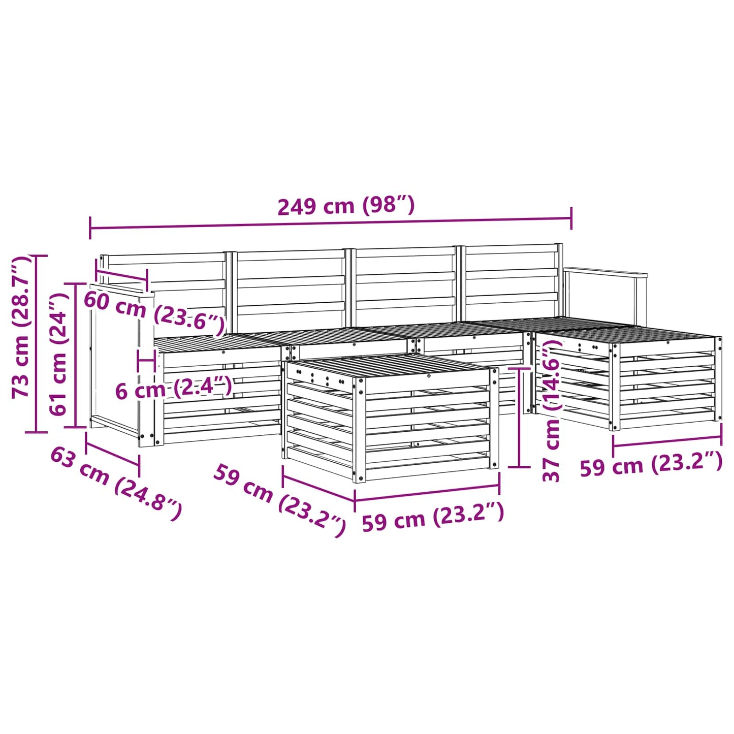 Outdoor-Sofagarnitur 6 stk. Natur