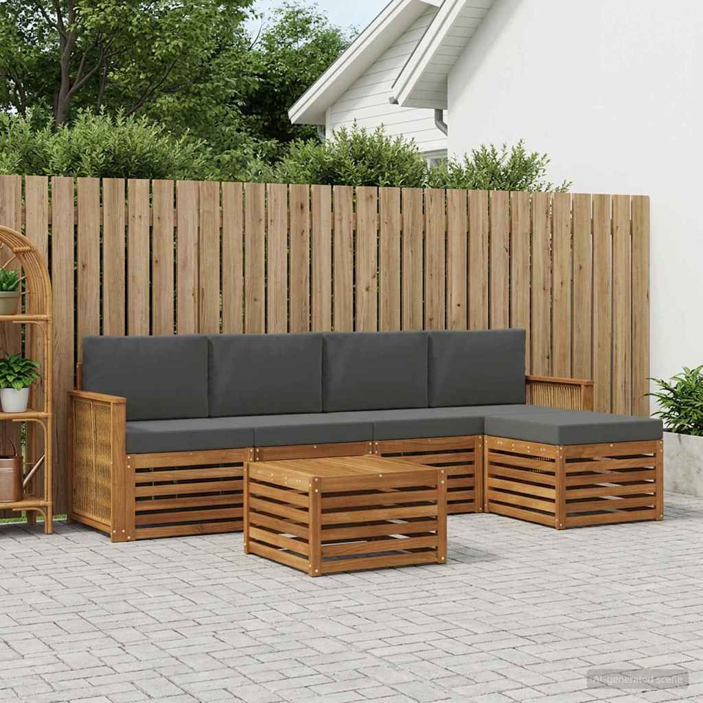 Outdoor-Sofagarnitur mit Kissen 6 pcs Natur und Anthrazit
