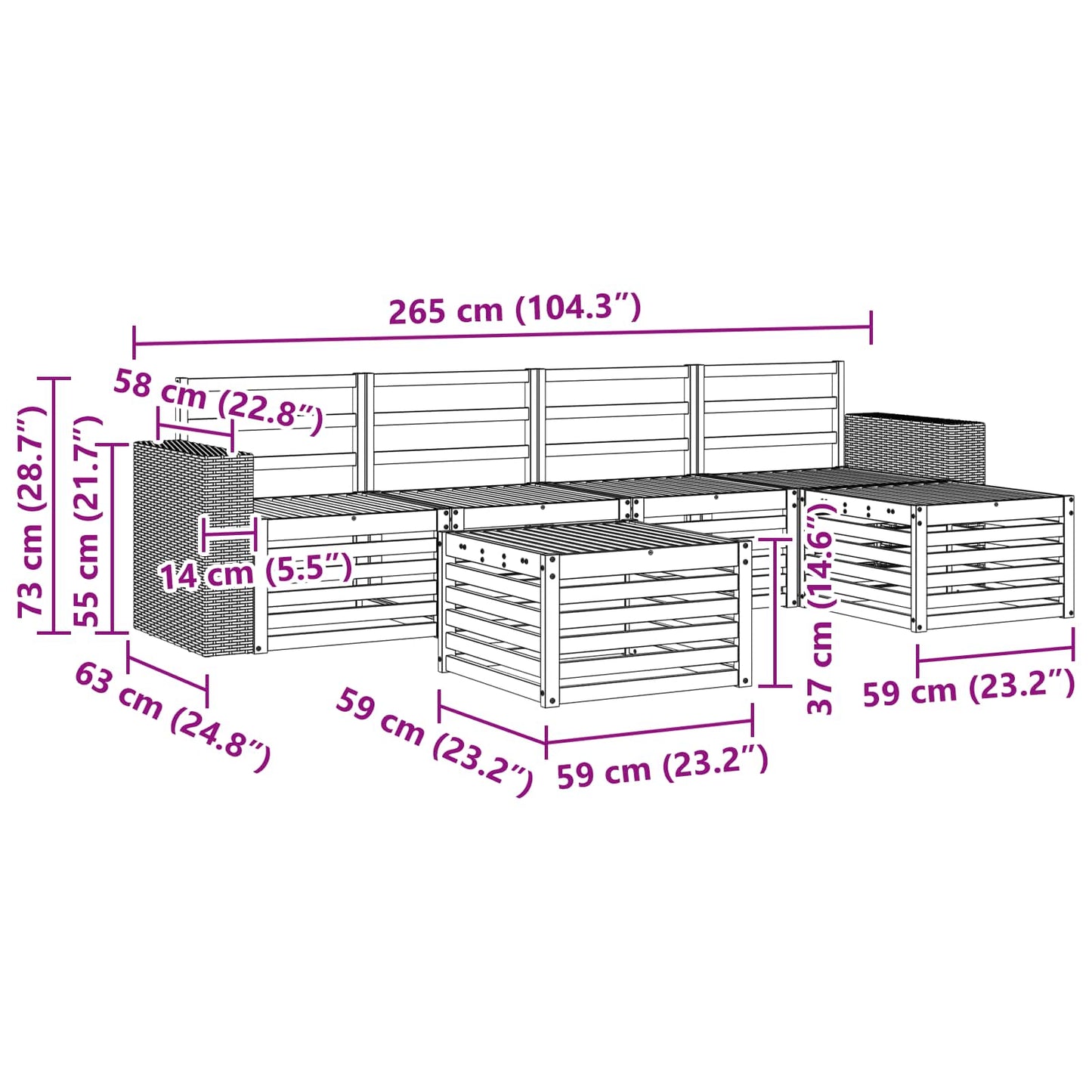Outdoor-Sofagarnitur 6 stk. Natur