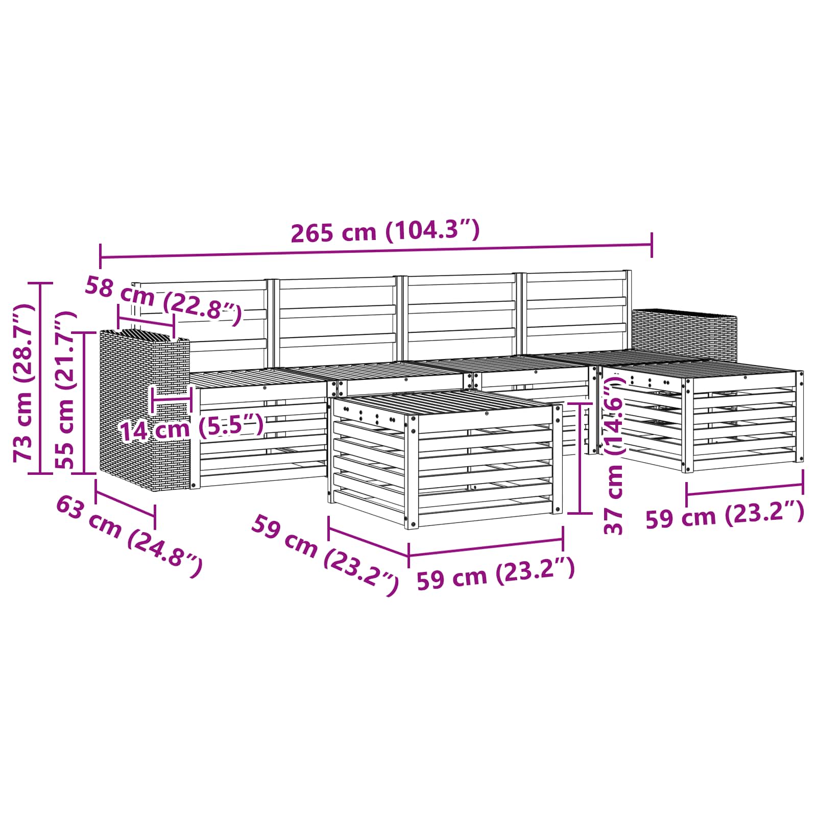 Outdoor-Sofagarnitur 6 stk. Natur
