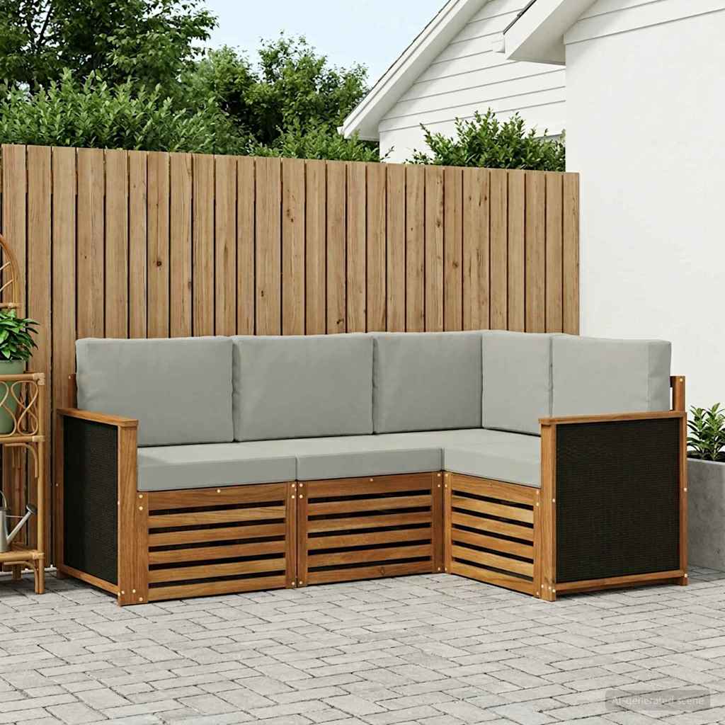 Outdoor-Sofagarnitur 4 stk. Natürlich und Hellgrau Polyester