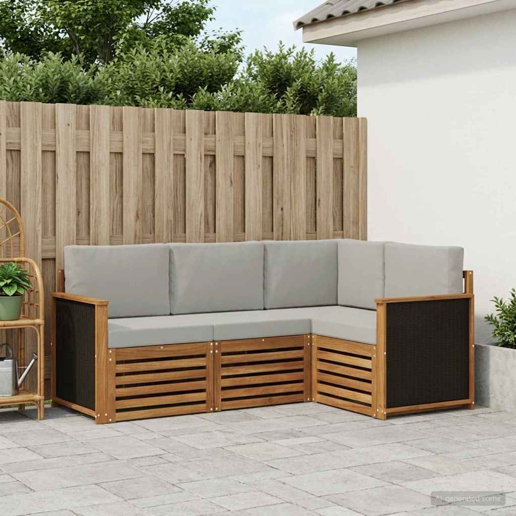 Outdoor-Sofagarnitur 4 stk. Natürlich und Hellgrau Polyester