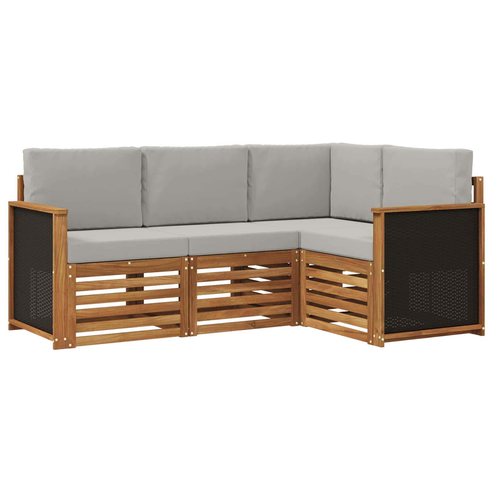 Outdoor-Sofagarnitur 4 stk. Natürlich und Hellgrau Polyester