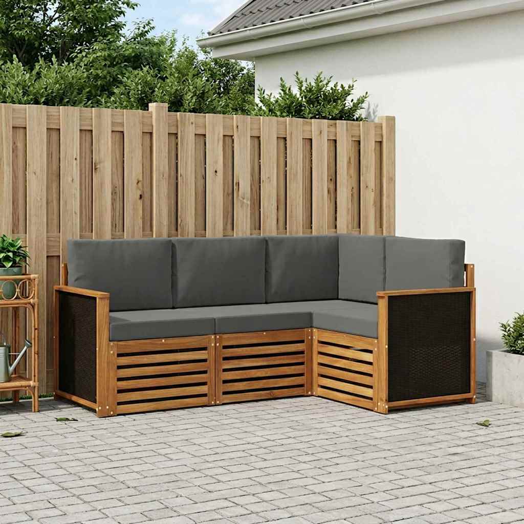 Outdoor-Sofagarnitur 4 stk. Natur und Anthrazit Polyester
