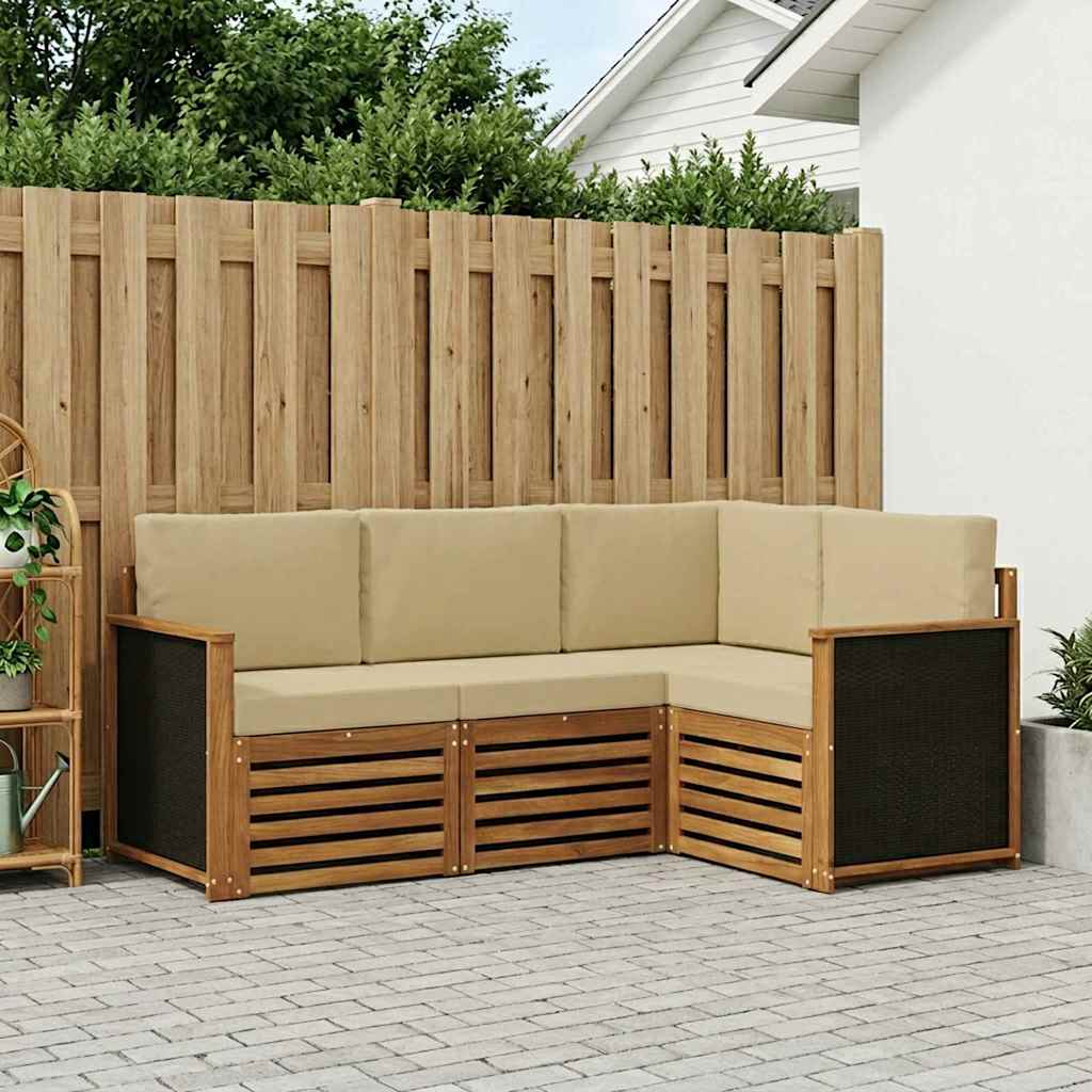 Outdoor-Sofagarnitur 4 stk. Natur und Beige Polyester