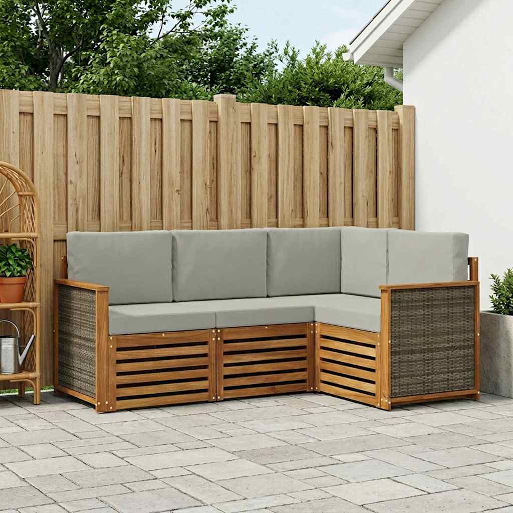 Outdoor-Sofagarnitur 4 stk. Natürlich und Hellgrau Polyester