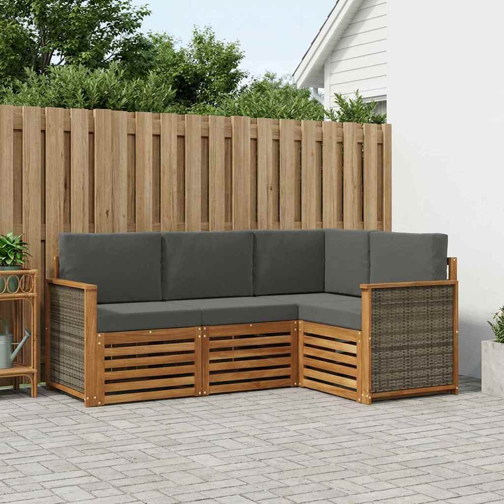 Outdoor-Sofagarnitur 4 stk. Natur und Anthrazit Polyester