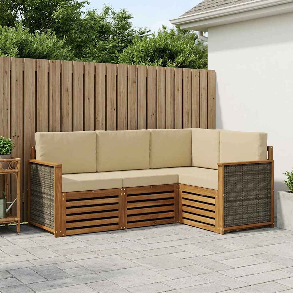 Outdoor-Sofagarnitur 4 stk. Natur und Beige Polyester