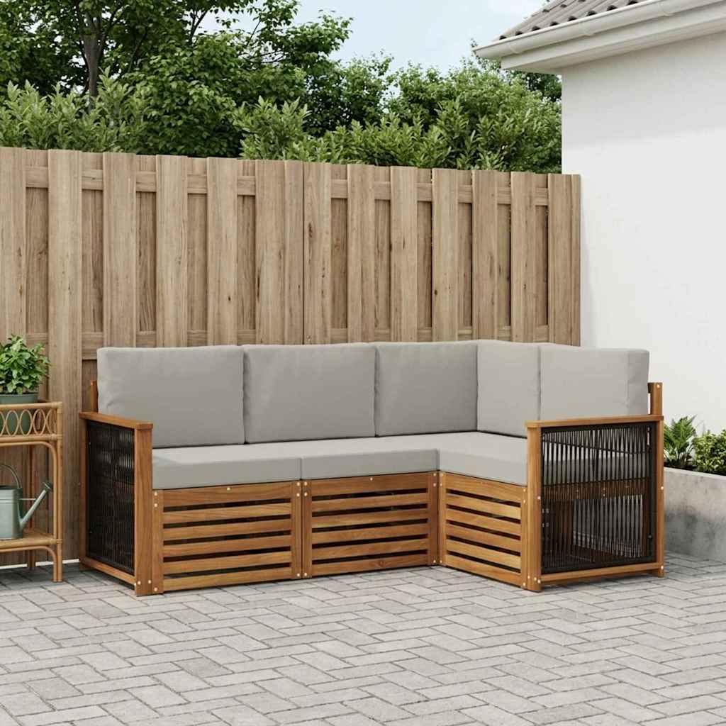 Outdoor-Sofagarnitur 4 stk. Natürlich und Hellgrau Polyester