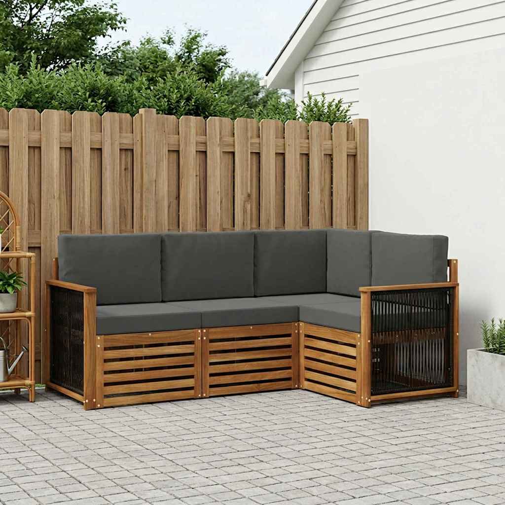 Outdoor-Sofagarnitur 4 stk. Natur und Anthrazit Polyester