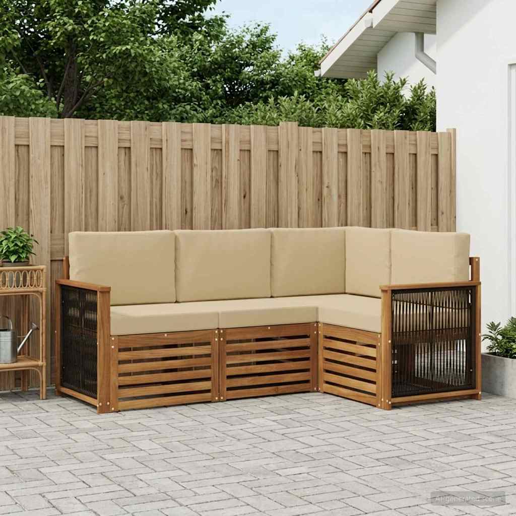 Outdoor-Sofagarnitur 4 stk. Natur und Beige Polyester