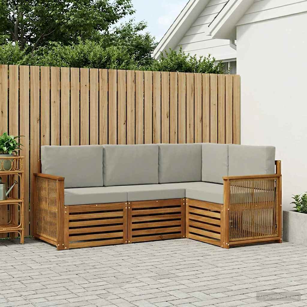 Outdoor-Sofagarnitur 4 stk. Natürlich und Hellgrau Polyester