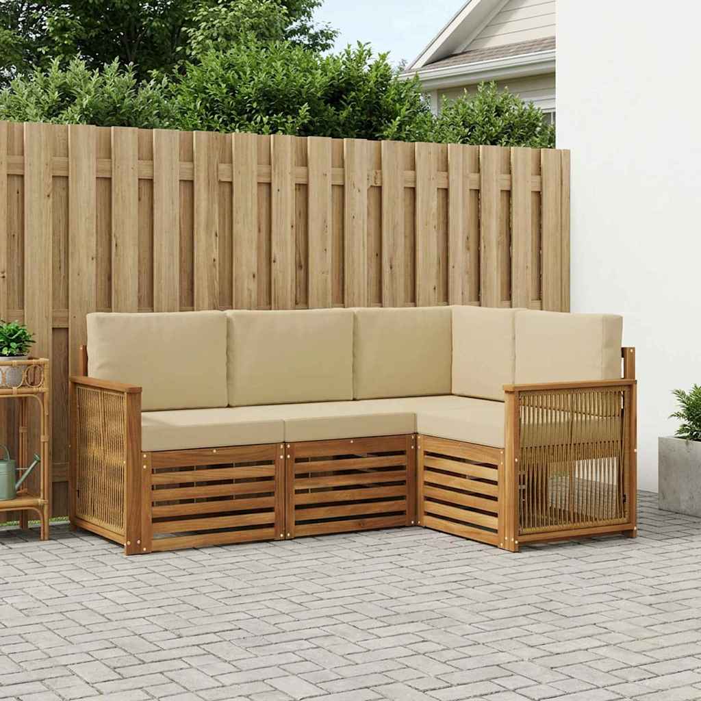 Outdoor-Sofagarnitur 4 stk. Natur und Beige Polyester