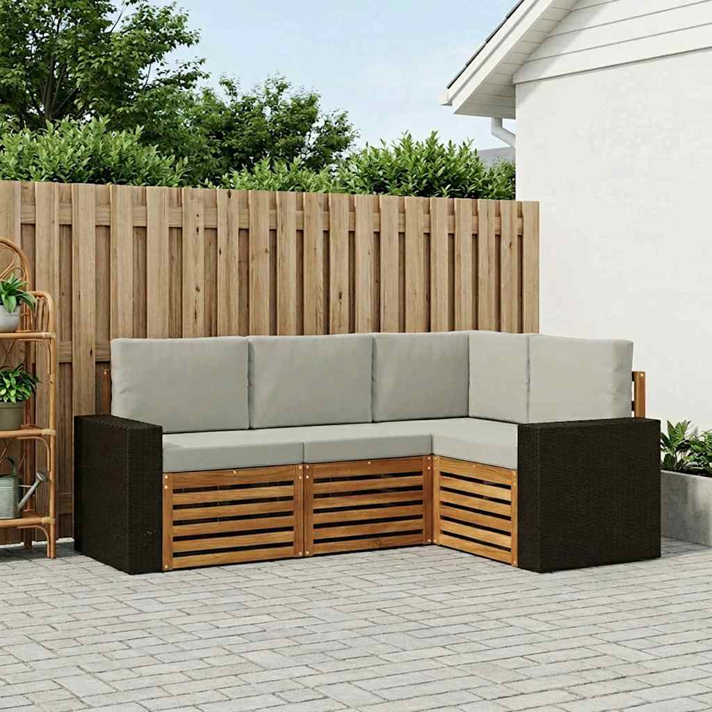Outdoor-Sofagarnitur 4 stk. Natürlich und Hellgrau Polyester