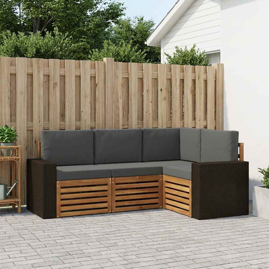 Outdoor-Sofagarnitur 4 stk. Natur und Anthrazit Polyester