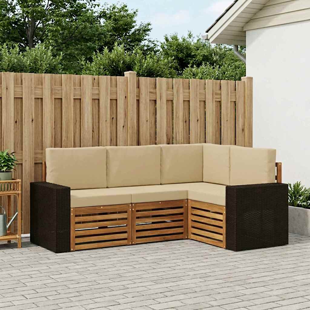 Outdoor-Sofagarnitur 4 stk. Natur und Beige Polyester
