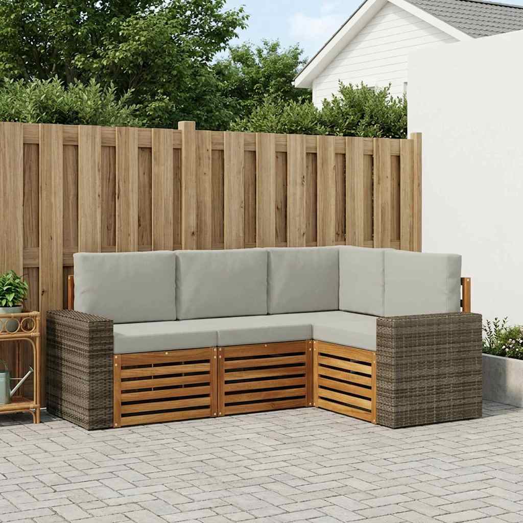 Outdoor-Sofagarnitur 4 stk. Natürlich und Hellgrau Polyester