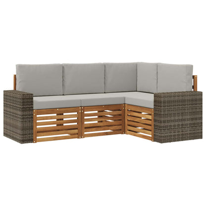 Outdoor-Sofagarnitur 4 stk. Natürlich und Hellgrau Polyester